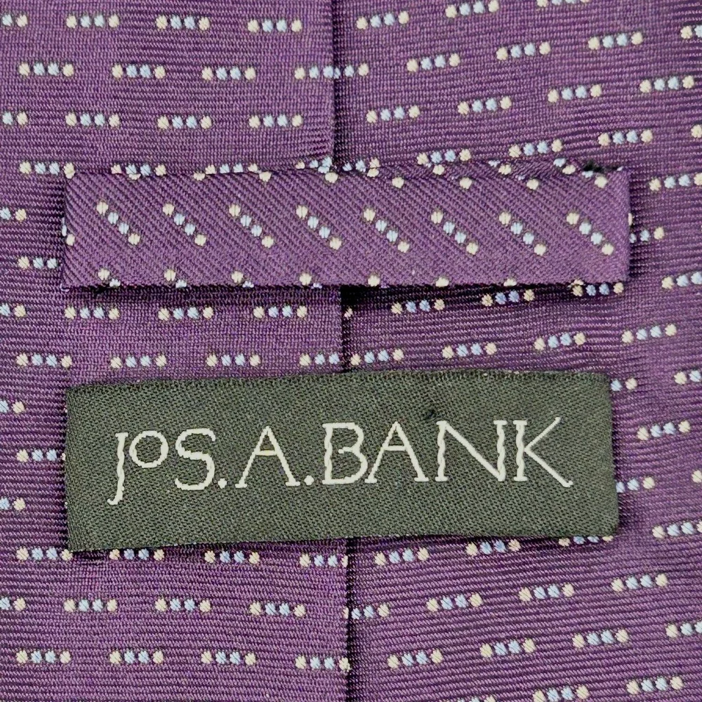Jos A Bank Necktie Adult Purple Geometric Dash 100% Silk Classic Tie Formal